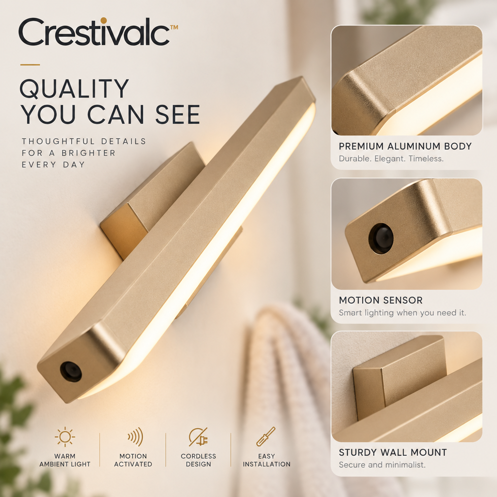 Crestivalc™ Motion Sensor Wall Light | Cordless Warm LED Accent Lamp with Premium Aluminum Body