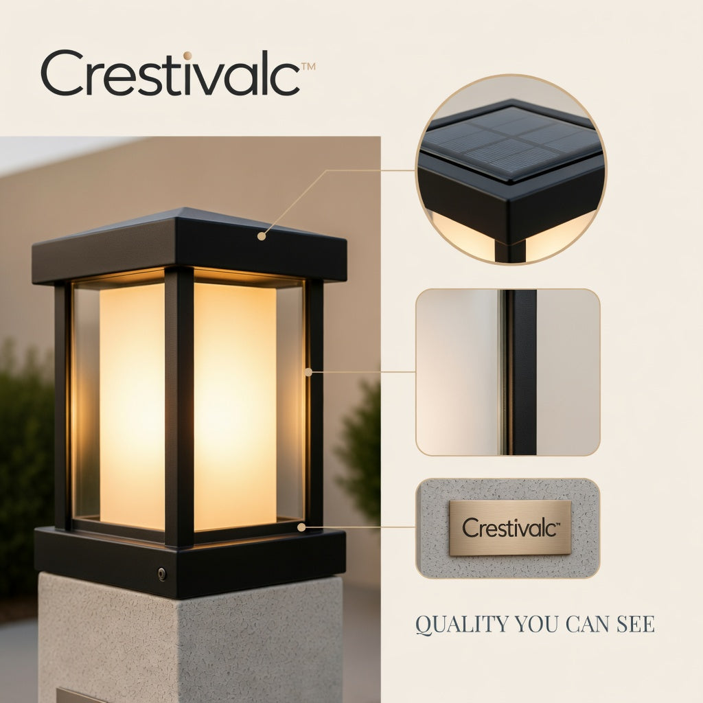 Crestivalc™ Solar Outdoor Post Light | Automatic Dusk-to-Dawn Weather-Ready LED Pillar Lamp
