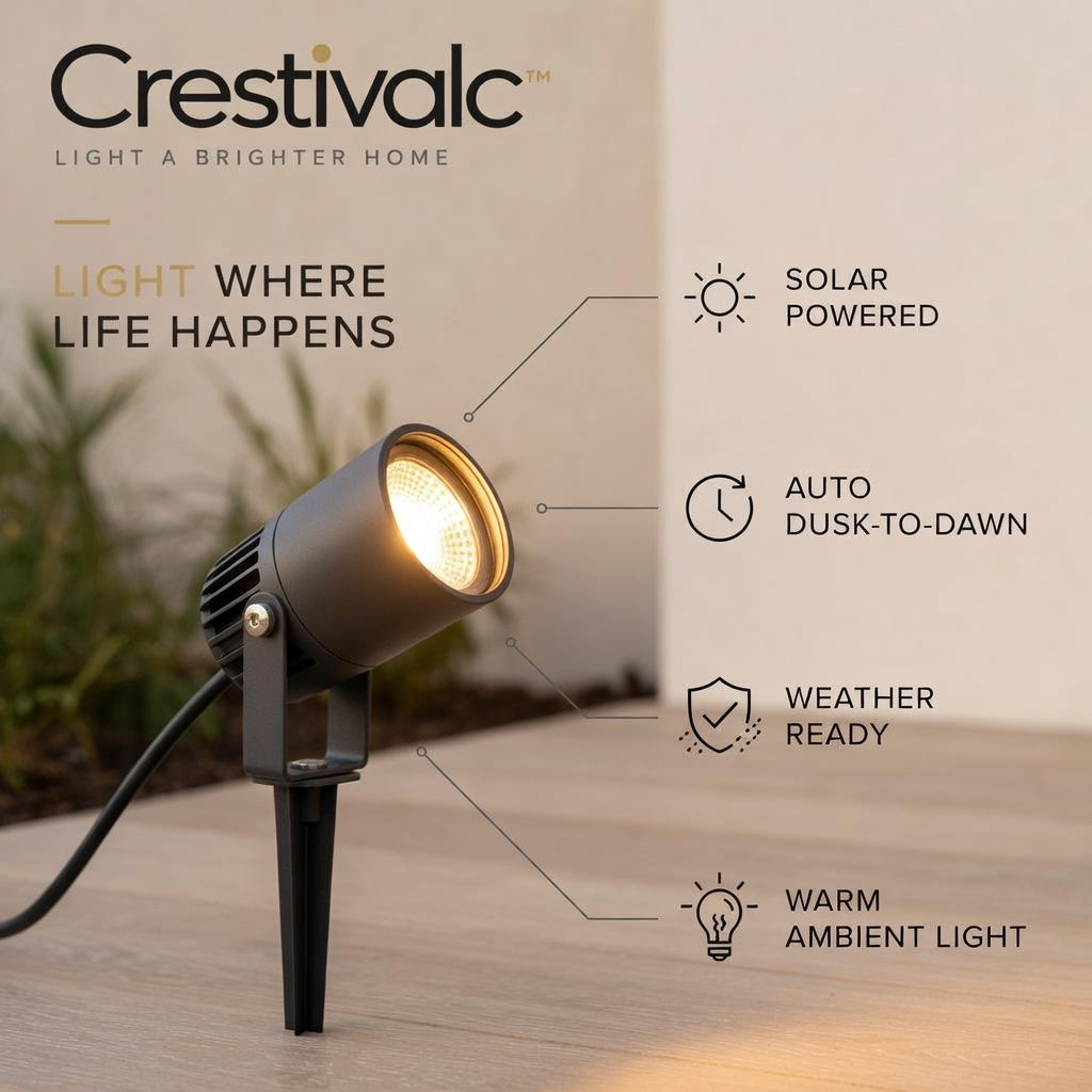 Crestivalc™ Solar Landscape Spotlight | Automatic Dusk-to-Dawn Outdoor Garden Accent Ligh