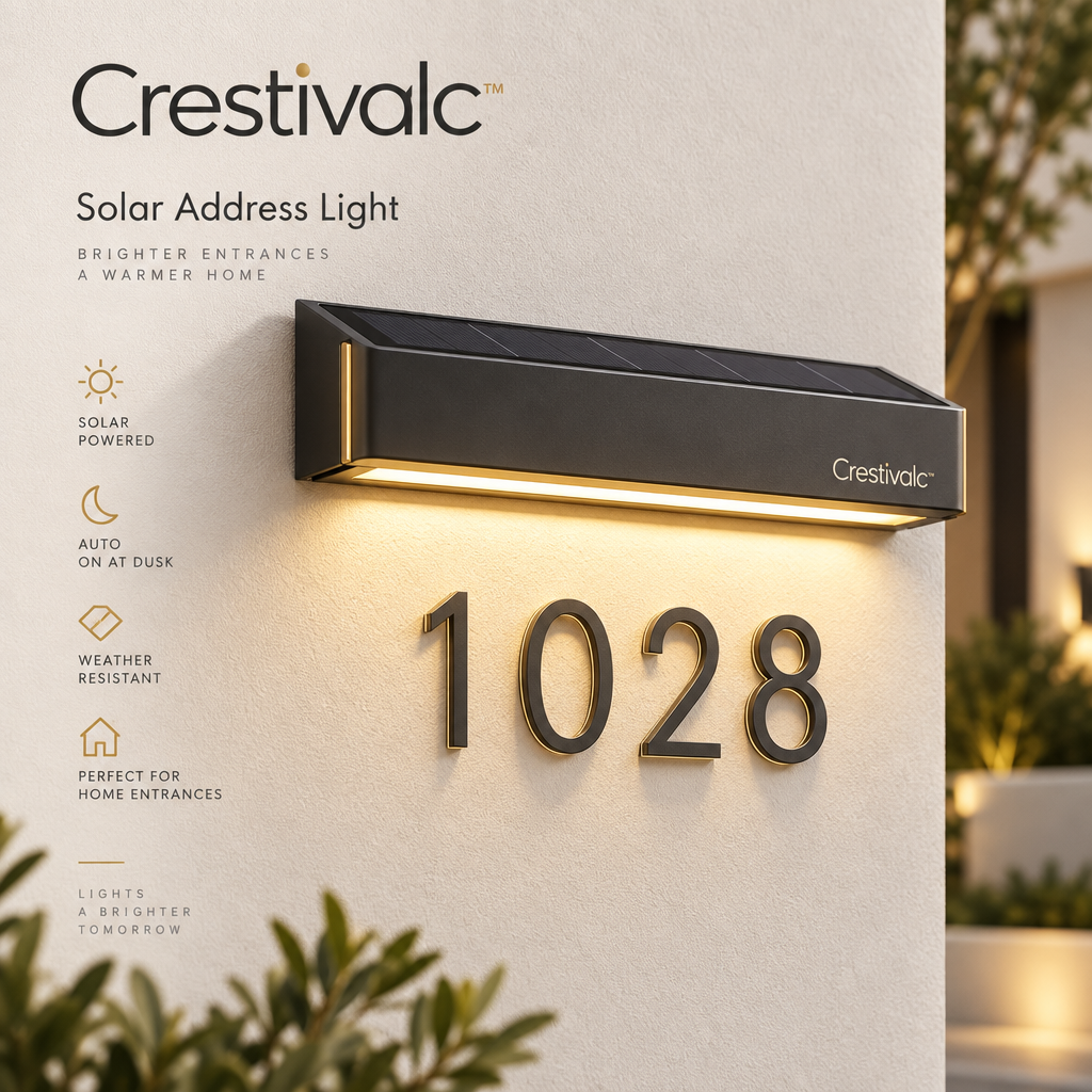 Crestivalc™ Solar Address Light | Automatic Dusk-to-Dawn Outdoor House Number Wall Light