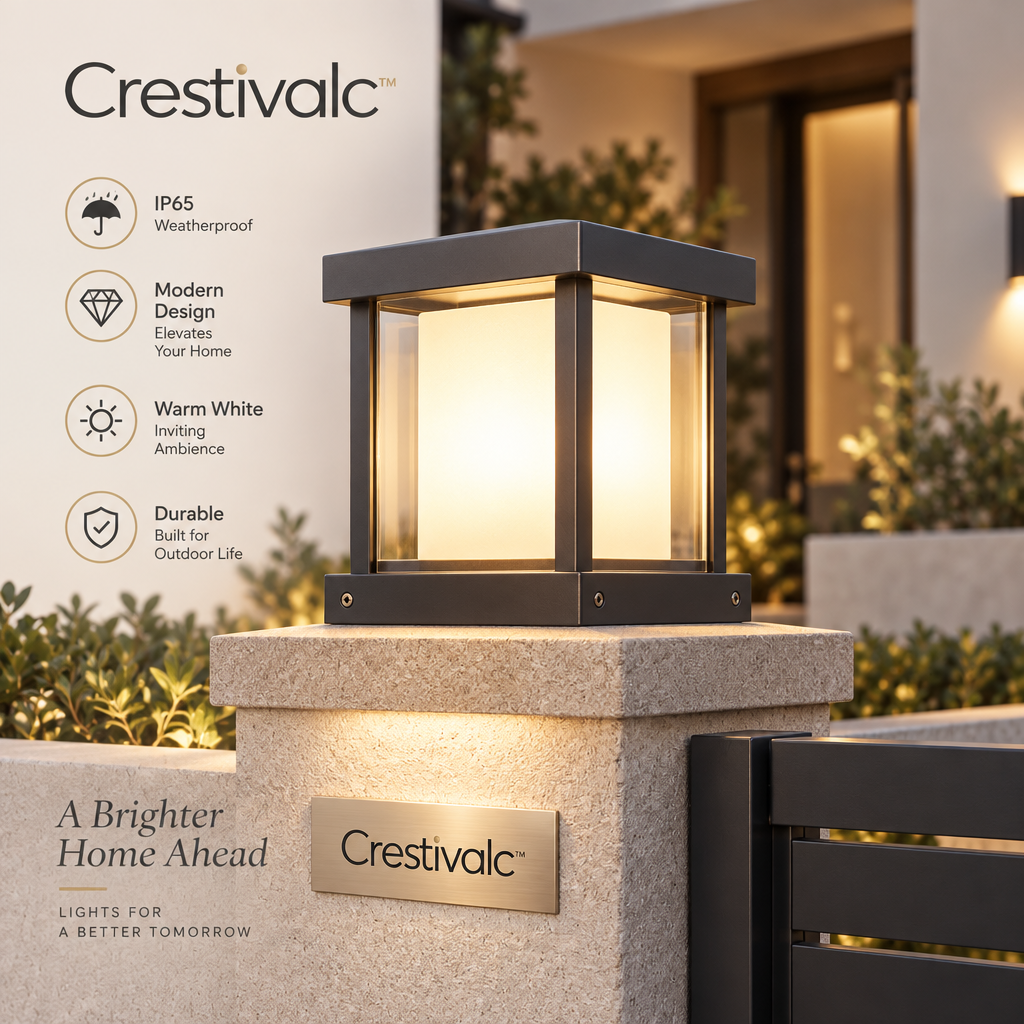 Crestivalc™ Solar Outdoor Post Light | Automatic Dusk-to-Dawn Weather-Ready LED Pillar Lamp