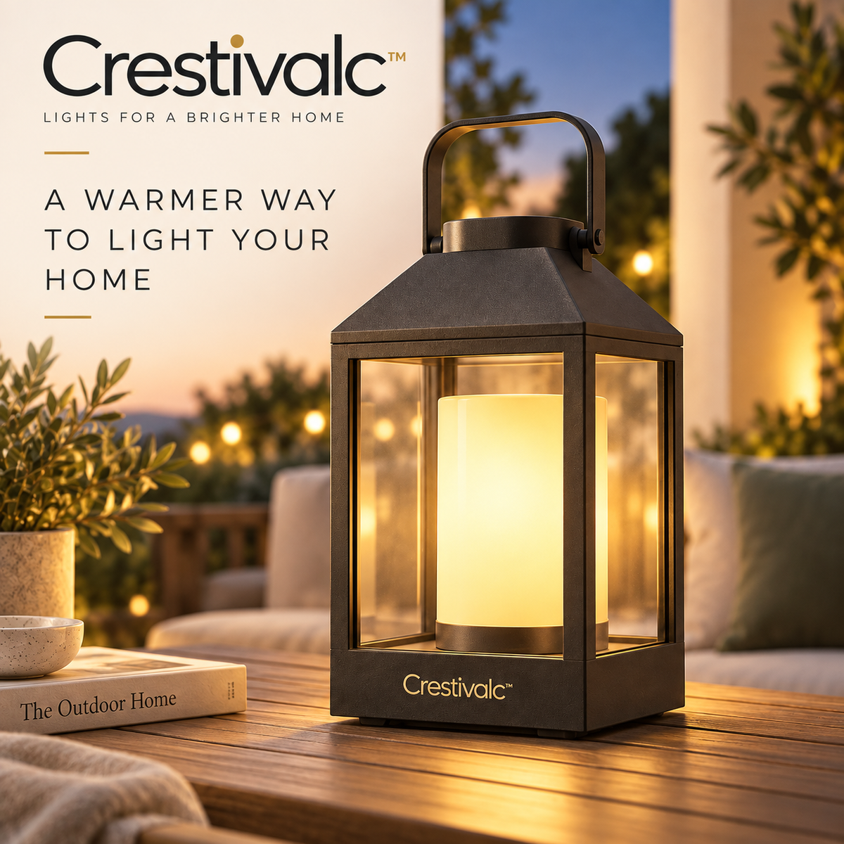 Crestivalc™ Solar Outdoor Lantern | Automatic Dusk-to-Dawn Weather-Ready Warm LED Light