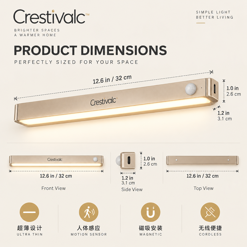 Crestivalc™ Motion Sensor Wall Light | Cordless Warm LED Accent Lamp with Premium Aluminum Body