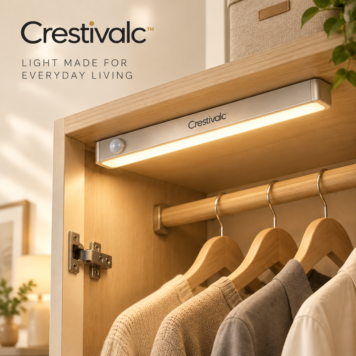 Crestivalc™ Slim Motion Sensor Light Bar | 12.6-Inch Warm LED Under-Cabinet & Closet Light