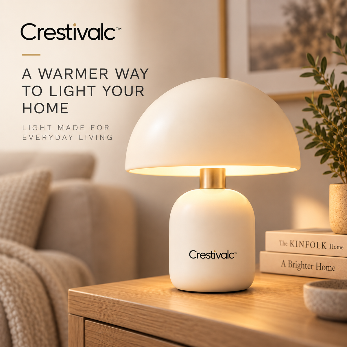Crestivalc™ Rechargeable Touch Table Lamp | Cordless Warm Ambient Bedside & Accent Light