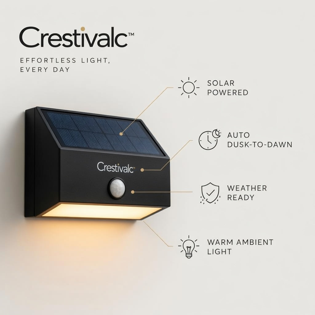 Crestivalic™ Solar Outdoor Wall Light | Automatic Dusk-to-Dawn Weather-Resistant LED Sconce