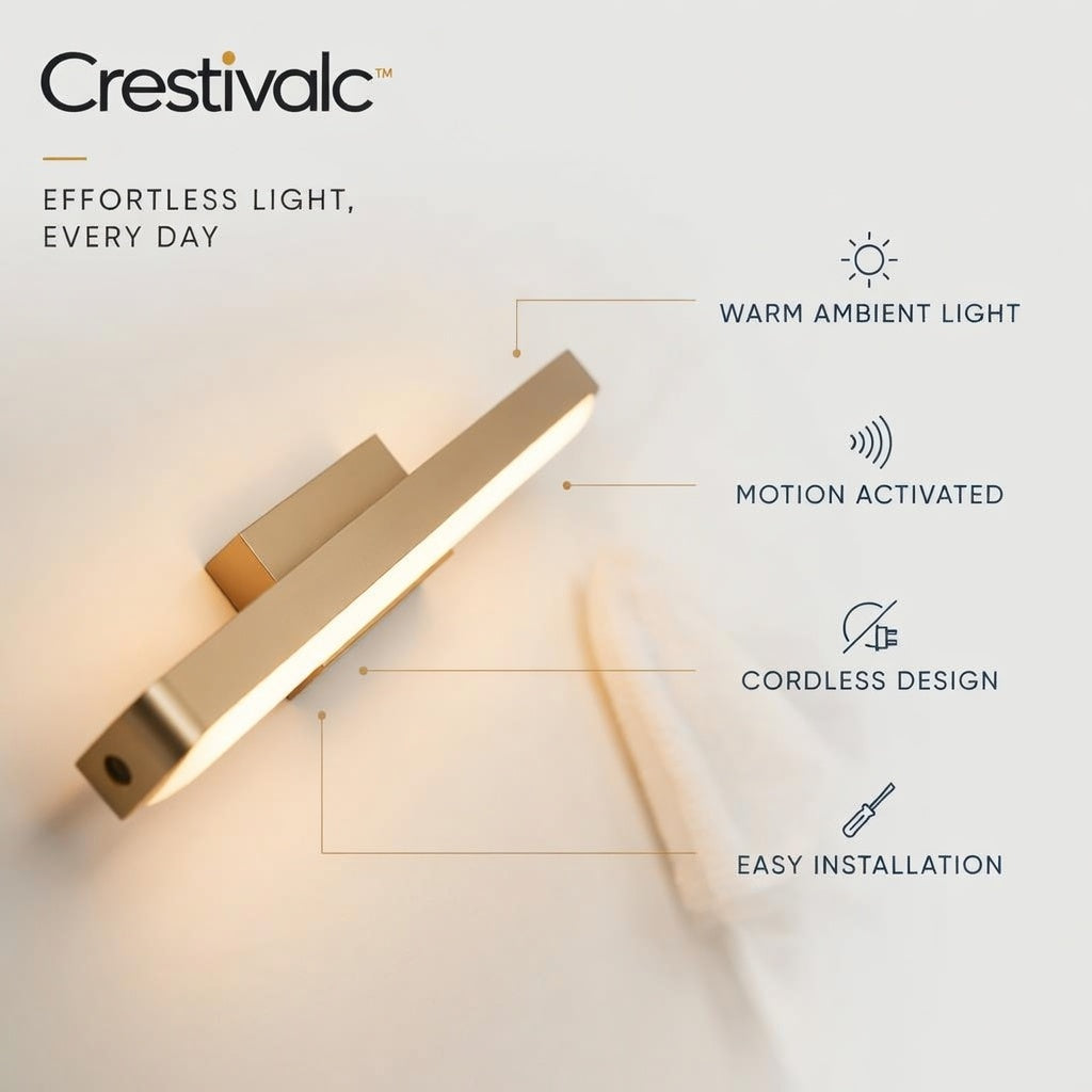 Crestivalc™ Motion Sensor Wall Light | Cordless Warm LED Accent Lamp with Premium Aluminum Body
