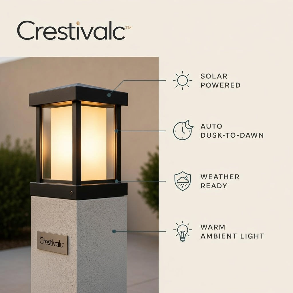 Crestivalc™ Solar Outdoor Post Light | Automatic Dusk-to-Dawn Weather-Ready LED Pillar Lamp