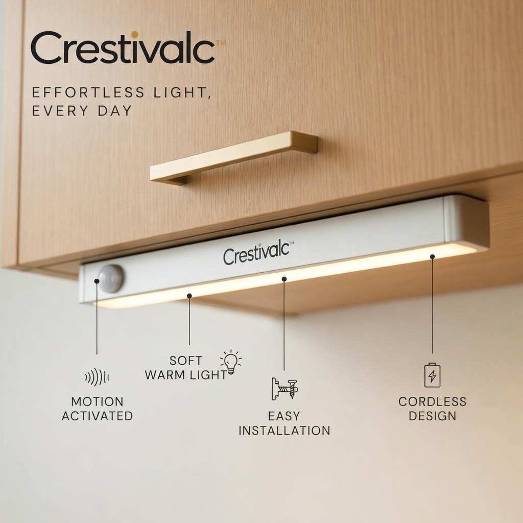 Crestivalc™ Slim Motion Sensor Light Bar | 12.6-Inch Warm LED Under-Cabinet & Closet Light