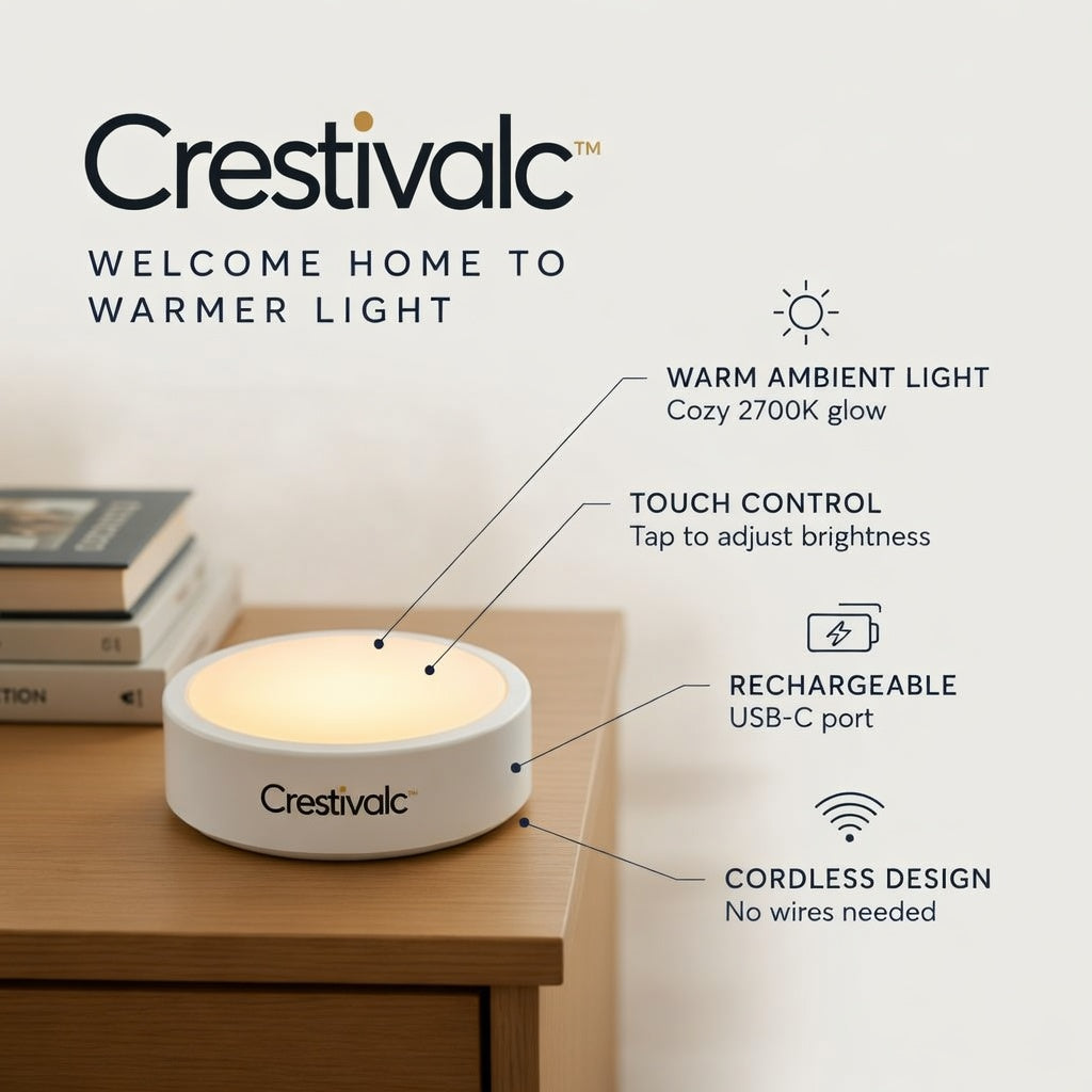Crestivalc™ Rechargeable Touch Ambient Lamp | Cordless 2700K Warm LED Bedside Light