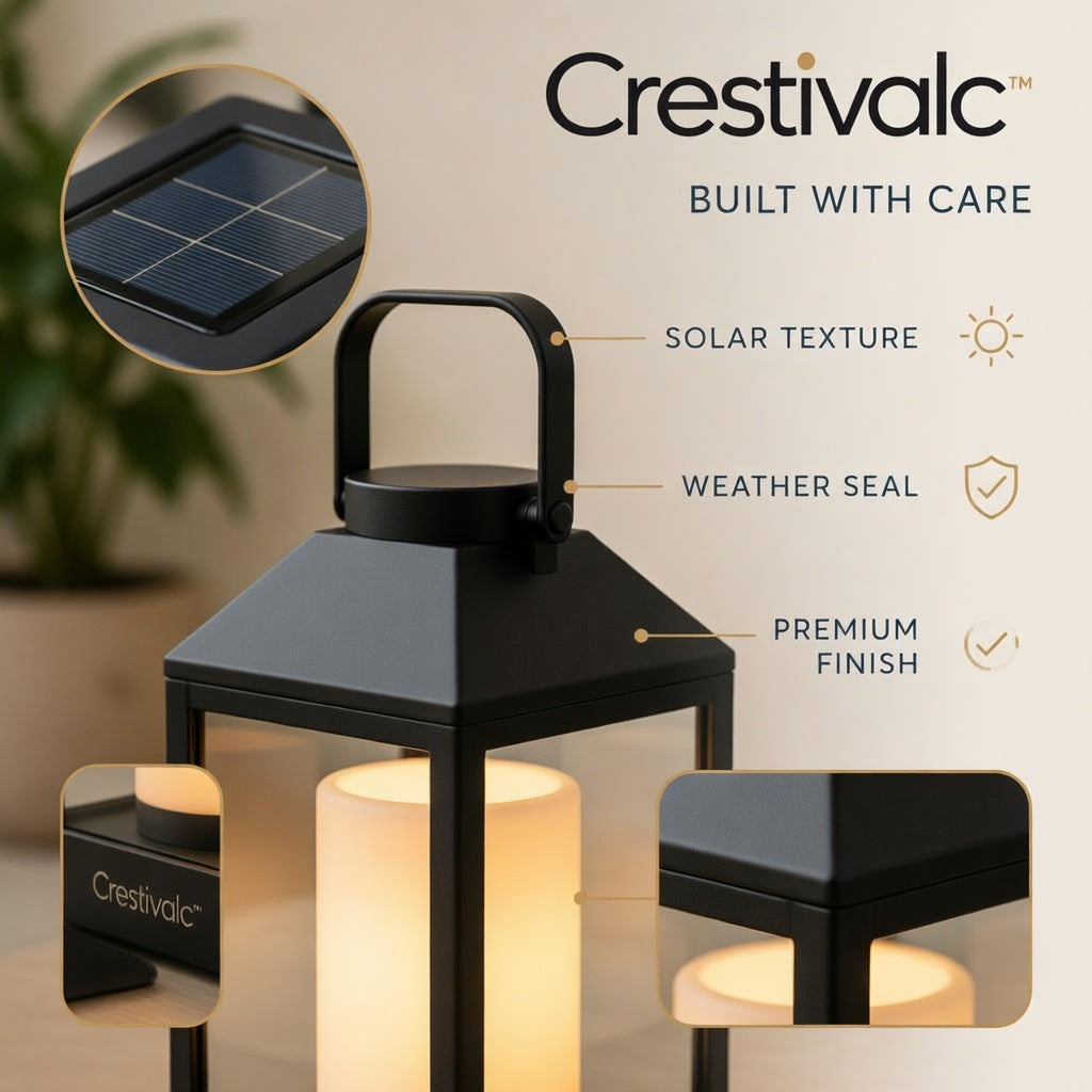 Crestivalc™ Solar Outdoor Lantern | Automatic Dusk-to-Dawn Weather-Ready Warm LED Light
