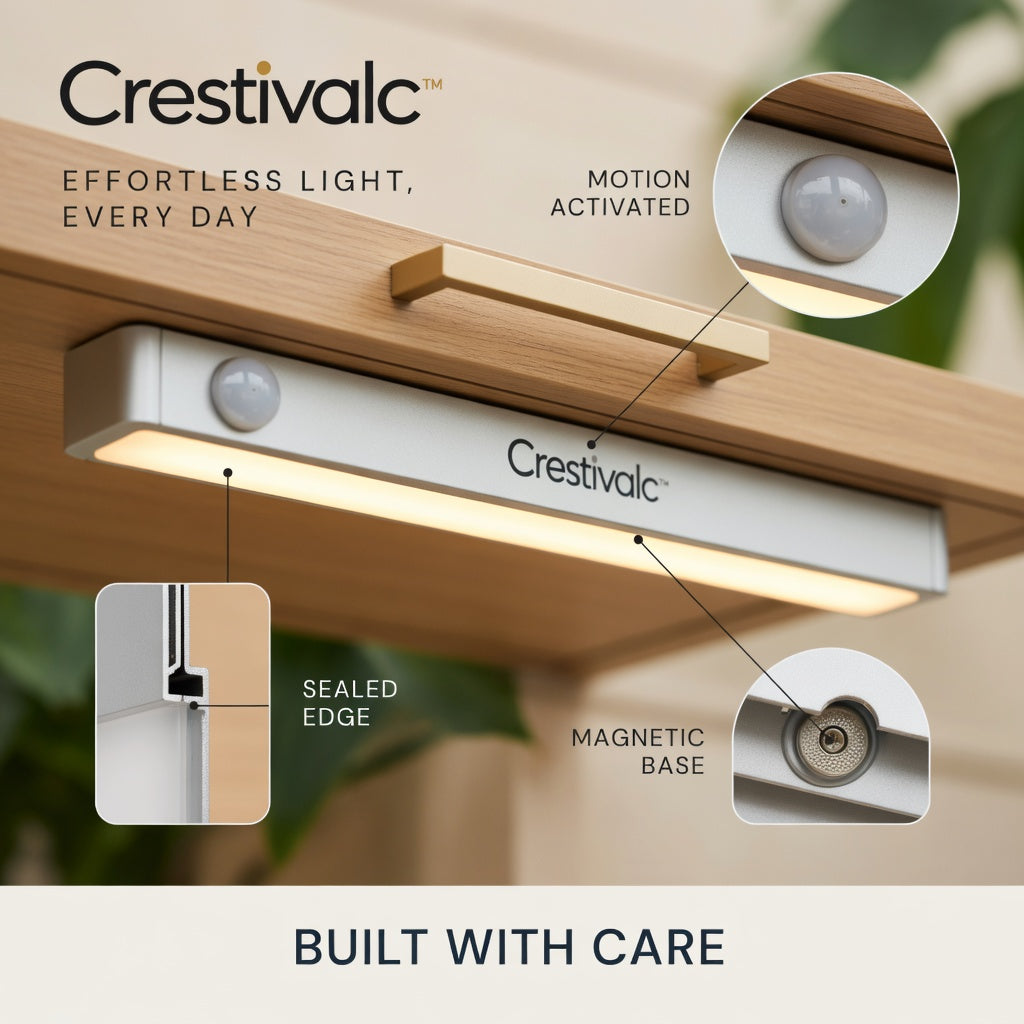 Crestivalc™ Slim Motion Sensor Light Bar | 12.6-Inch Warm LED Under-Cabinet & Closet Light