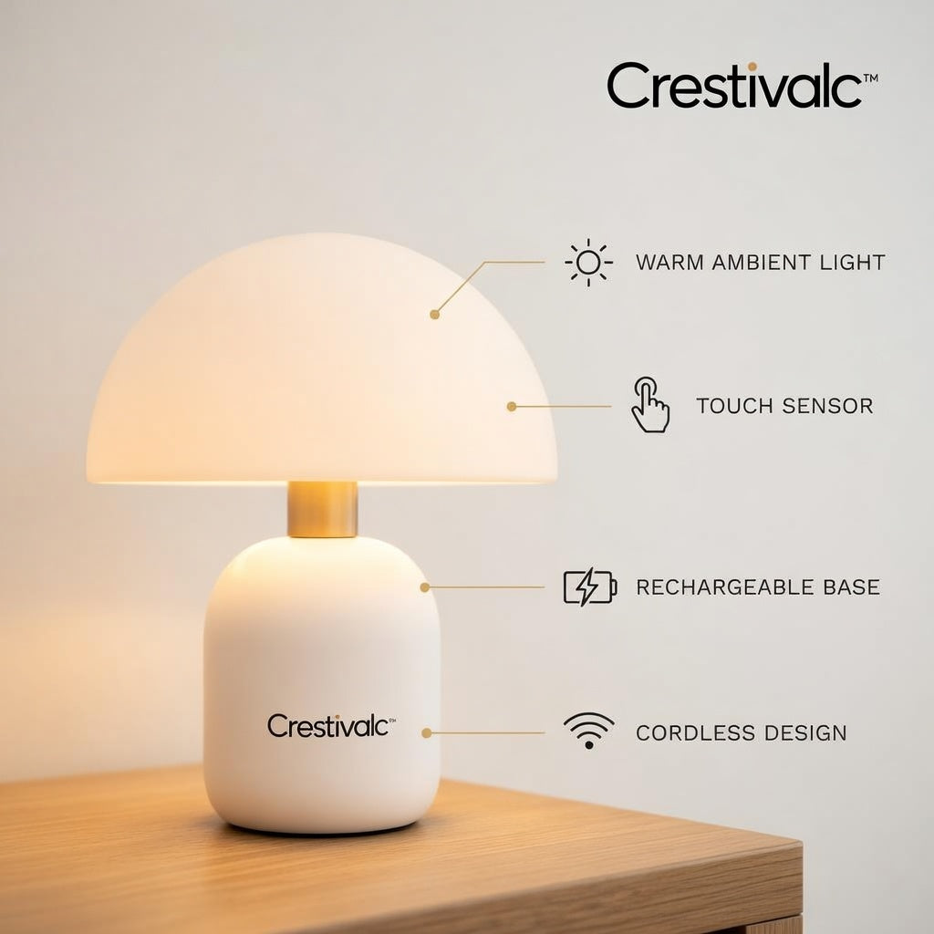 Crestivalc™ Rechargeable Touch Table Lamp | Cordless Warm Ambient Bedside & Accent Light